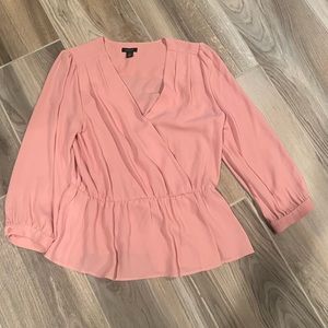 Halogen Pink Faux Wrap Blouse, Size: Medium
